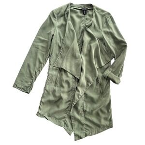 Nicole Miller New York Women's M Olive Green Tencel Drape Open Front Jacket Chic